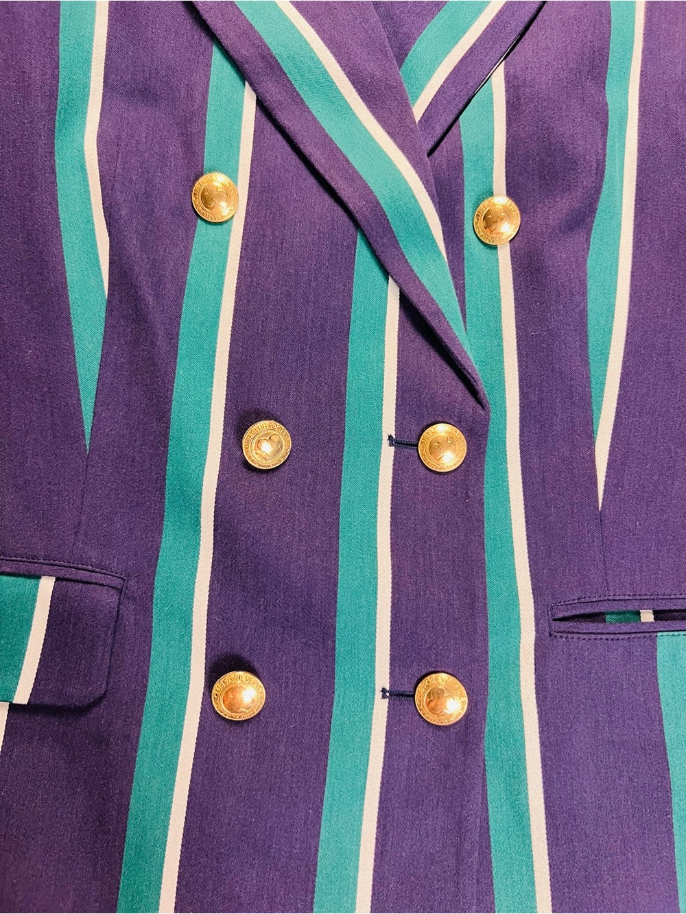 Rowing Blazers x Target Striped Double-Breasted Blazer – Navy, Teal & White – L - Picture 8 of 15